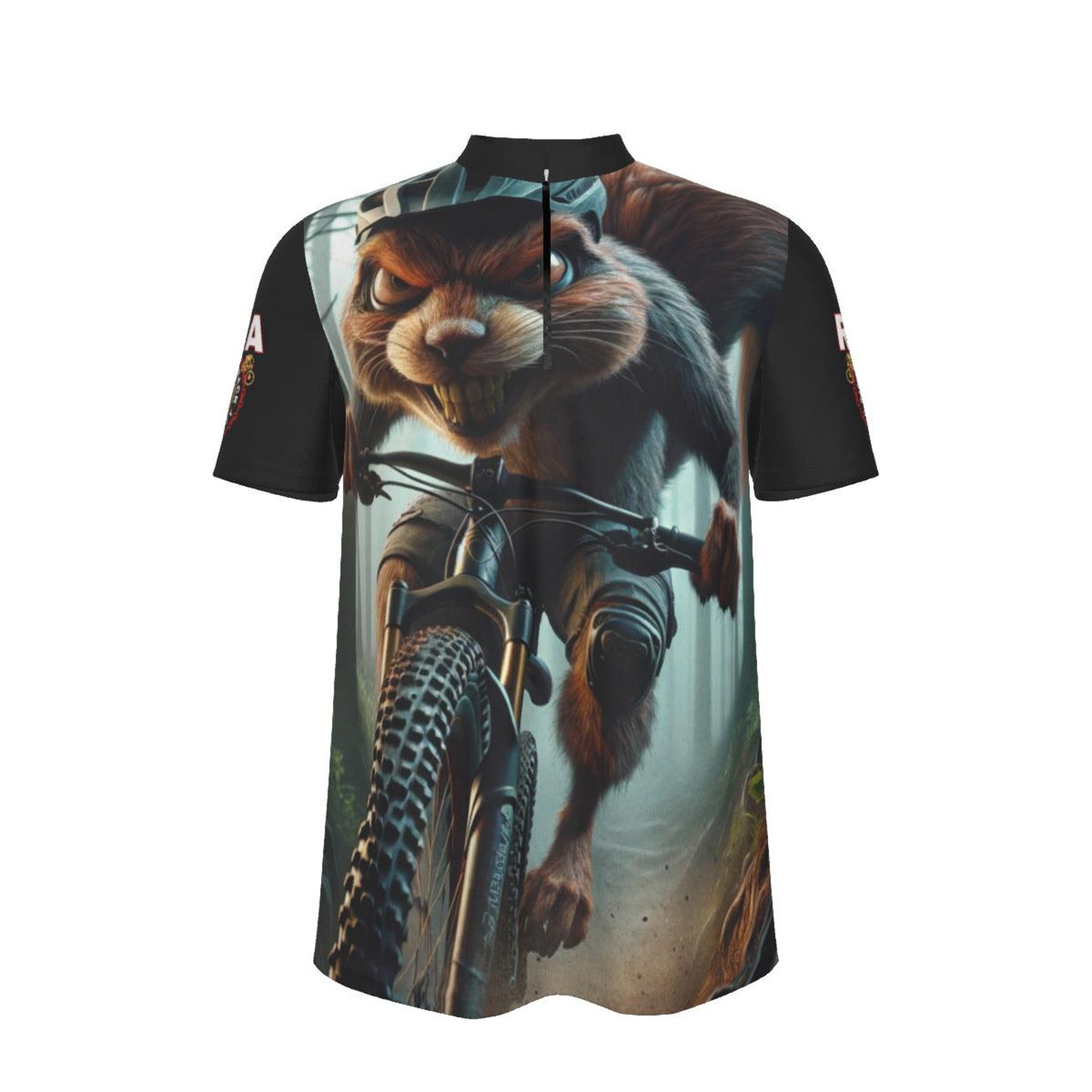 Sinister Squirrel MTB Jersey: Quarter Zip Cycling Shirt, Dark Forest Gear 4XL