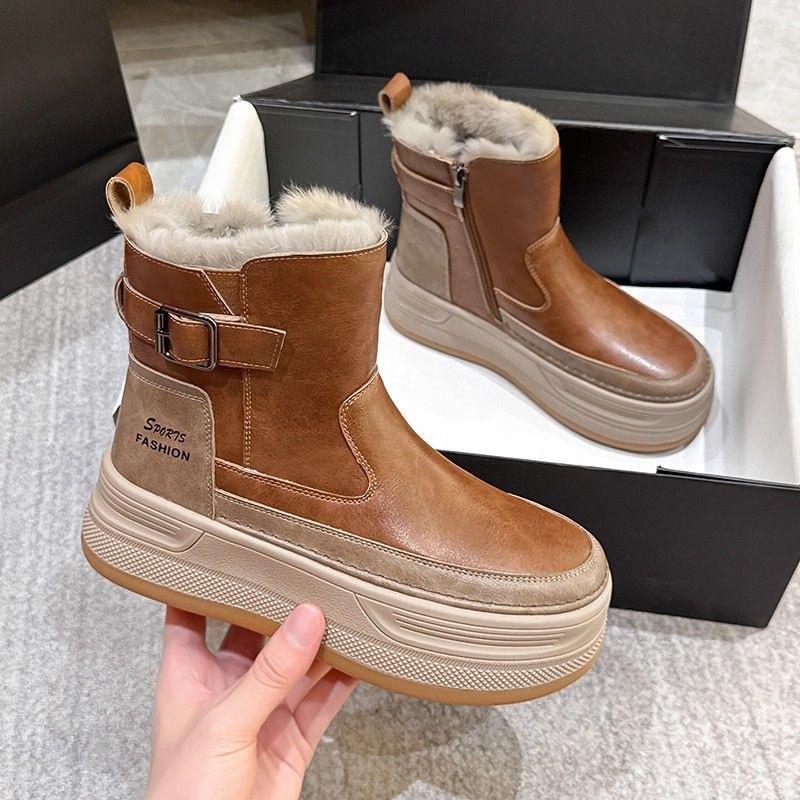 Snøstøvler dame nye vinter fløyel fortykket korte støvletter varme tykksåle høydeøkende sklisikre varme bomullssko