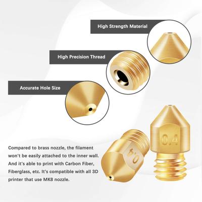 6 Pezzi Ugello Estrusore in Ottone Rame per Stampante 3D MK8 0.4mm per Stampante 3D Creality CR-6 SE 1.75mm