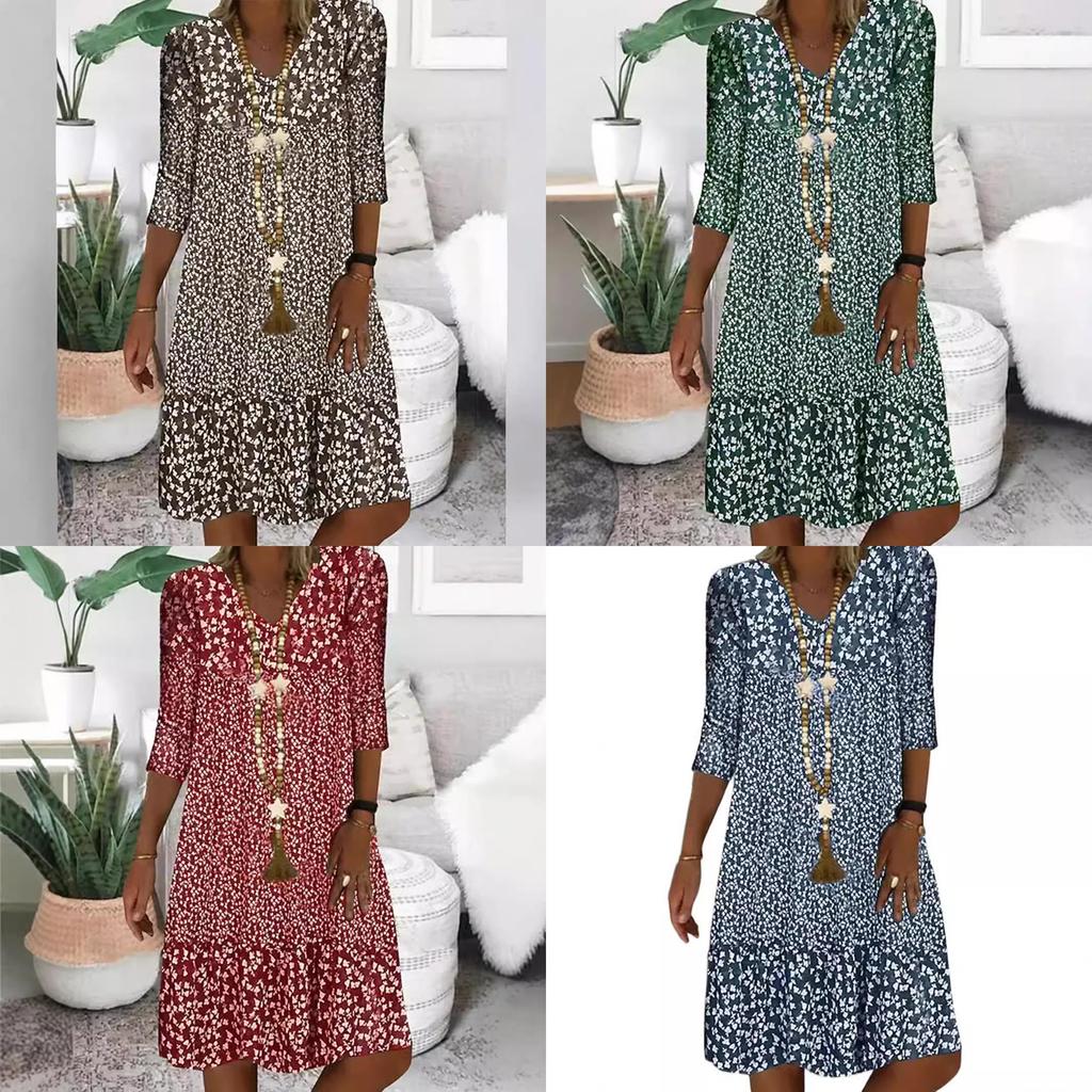 Summer Womens 3d Printed Polyester Vneck Midi Dress With Short Sleeves For Casual Wear