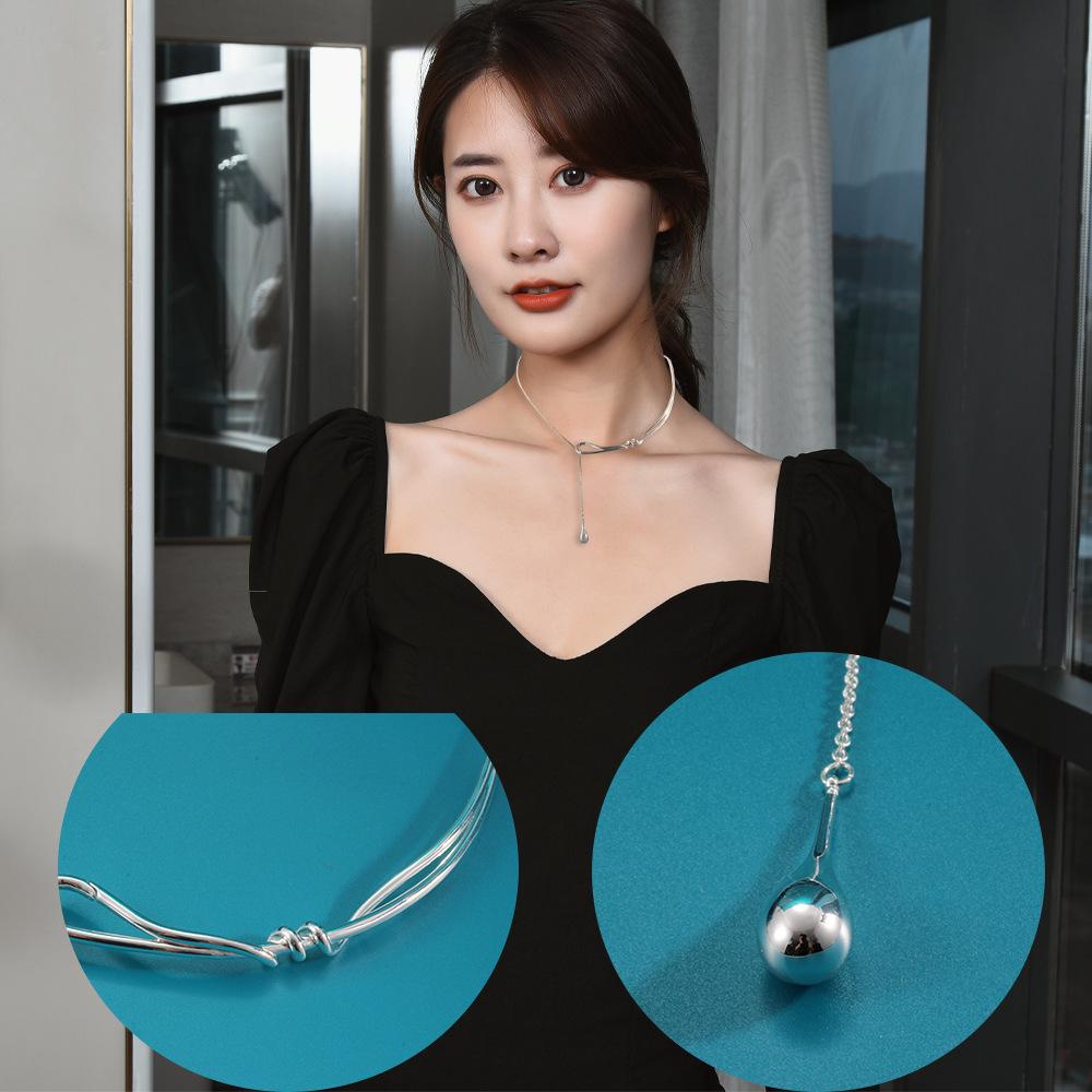 Knotted Water Droplets, A Necklace, Pull Collar, Collarbone Chain, Niche Design, Fashionable And Exquisite, Versatile Silver-Plated Collar.