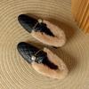 Fashion New Black Brown Autumn Winter Plush Warm Casual Shoes Women's Fashionable and Comfortable Low Heeled Cowhide Warm Cotton Shoes