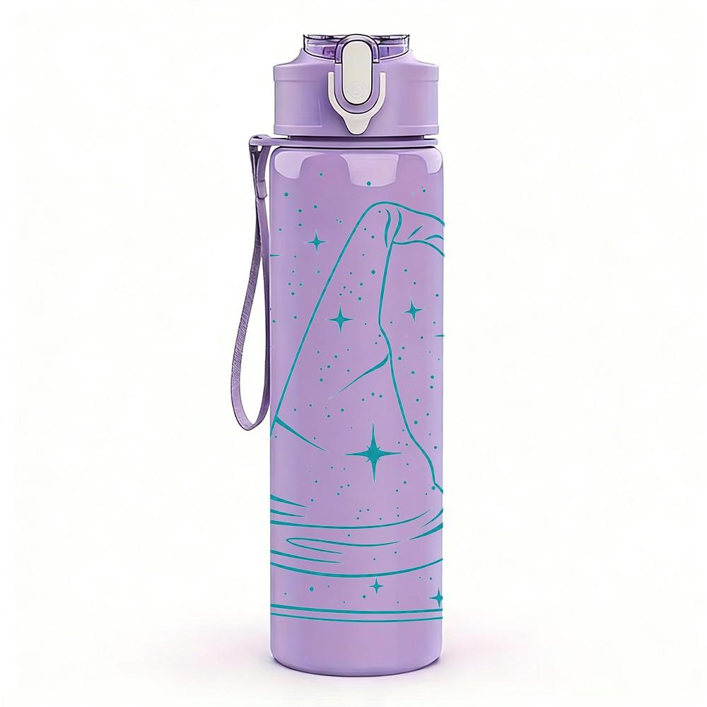 1PC Simple White Witch Magic Hat Print 750ml Color Plastic Sports Water Bottle Leakproof Flip Straw Lid Suitable for Sports Office Home Use