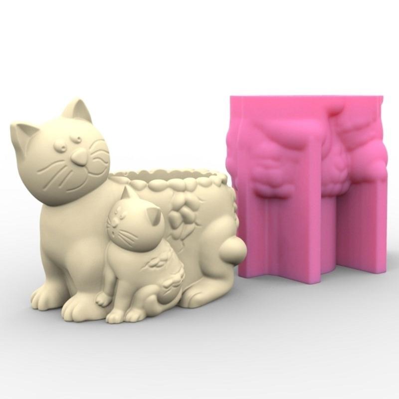 Succulent Planter Silicone Molds Cat Flower Pots Epoxy Resin Mould for DIY Candle Holder Pen Holder Vase Mold Home Decor