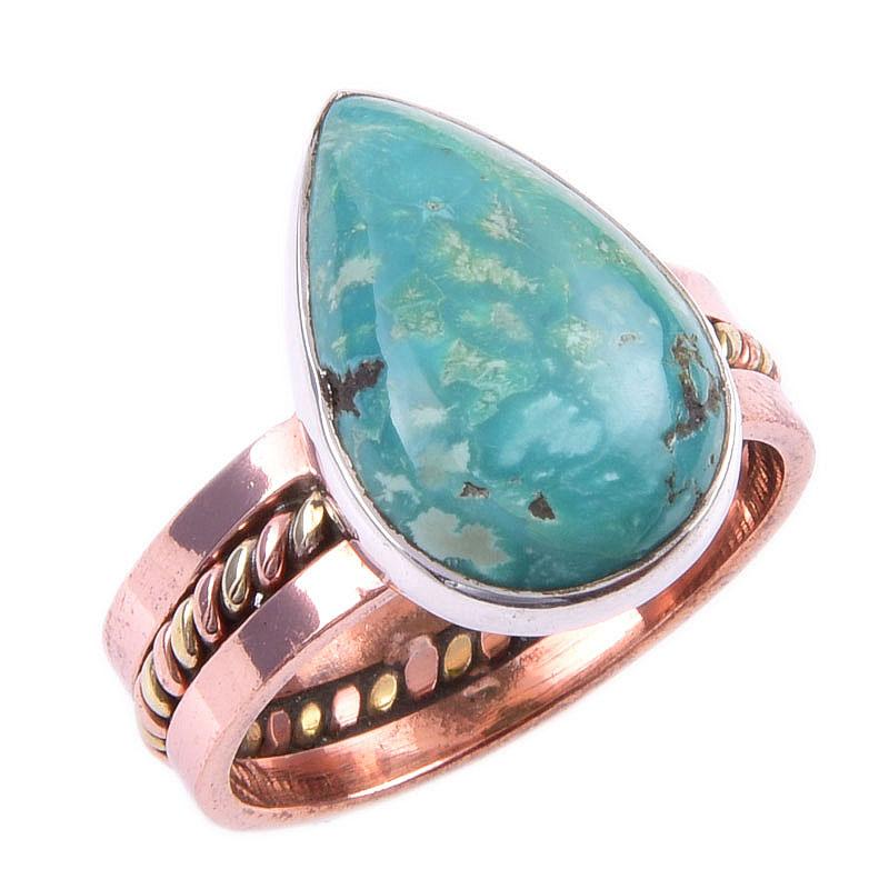 Bague Bicolore en Argent Sterling 925 Fait Main avec Pierre Précieuse Amazonite Naturelle S.9 n5D94
