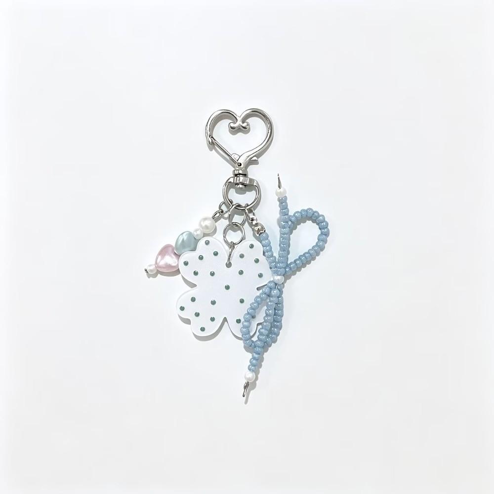 Heart Shape Bag Charm Beaded Bow Heart Pendant Aesthetic Four Leaf Clover Keychain  Daily Use