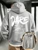 Halloween, Christmas Men'S Fall Winter Casual Versatile Hoodie, DARE Graffiti Distressed Street Font Print, Regular Fit - Front Ka