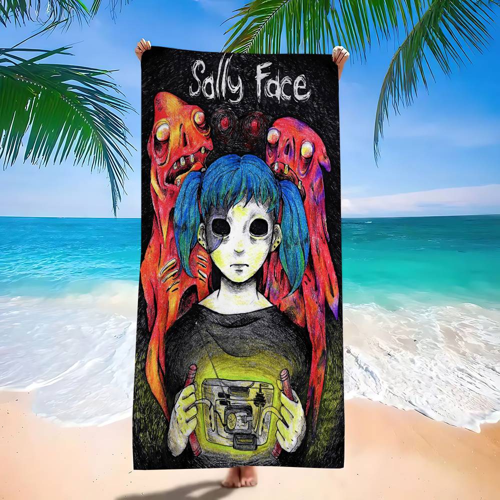 Sally Face Game Bath Towel Microfiber Soft Water Absorbing Breathable For Girl Kids Decorative Cartoon Beach Towel