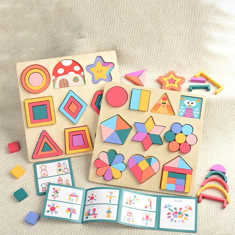 Монтессорі Геометричні фігури Пізнавальна дошка Пазл Дерев'яні блоки для зіставлення форм Математичний навчальний посібник Розвиваючі іграшки для дітей