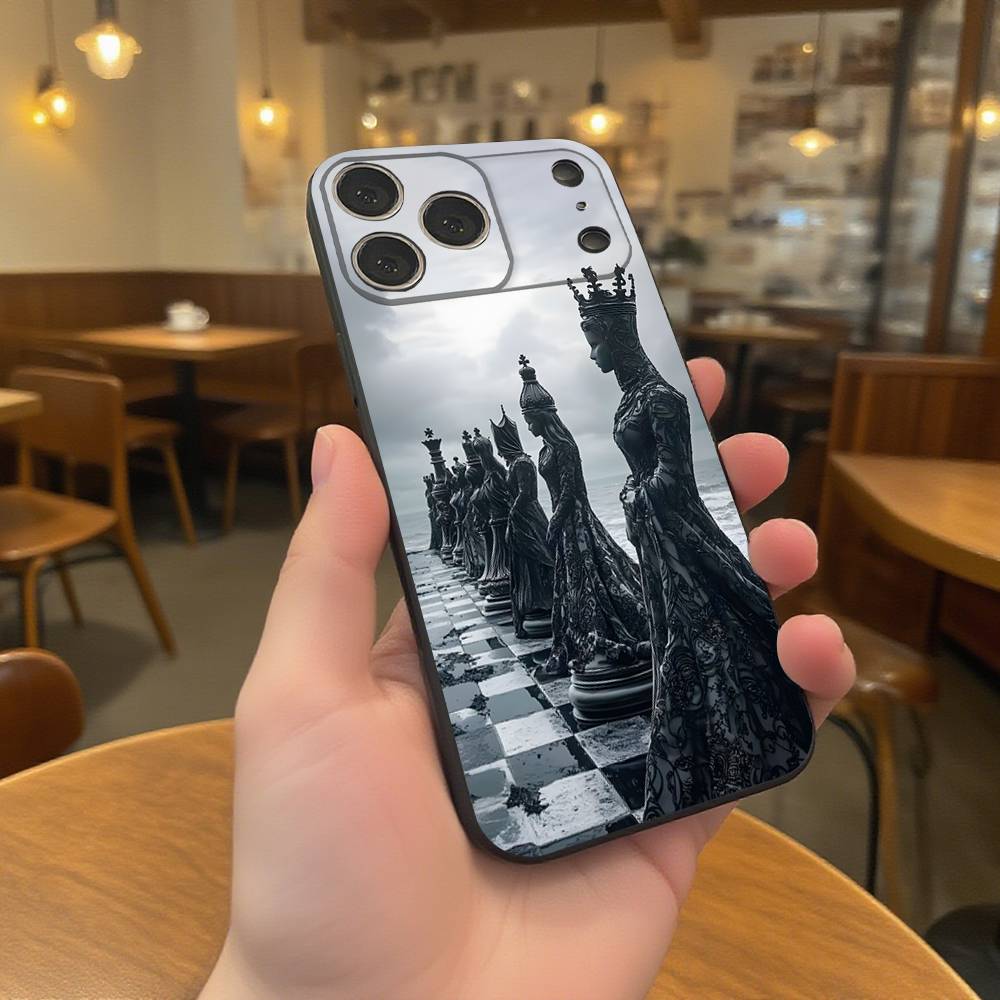 Chess Phone Case For iPhone 17,16,15,14,13,12,11,Pro,XS,Max,XR,Plus,E,SE4,Mini Black Soft Cover