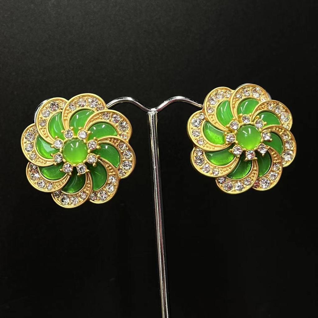 Medieval Earrings Vintage Court Style Drop Glaze Enamel Color Camellia Stud Earrings Plated 24k Gold
