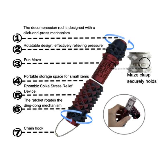 3D-gedrucktes 7-in-1 Fidget Toy mit Klicker, Spinner, Aufbewahrung, Massage-Roller, Labyrinth, Stacheliger Griff, Stressabbau, Schmerz, Stimming-Werkzeug, Sensorisches Spielzeug mit Kugelkette