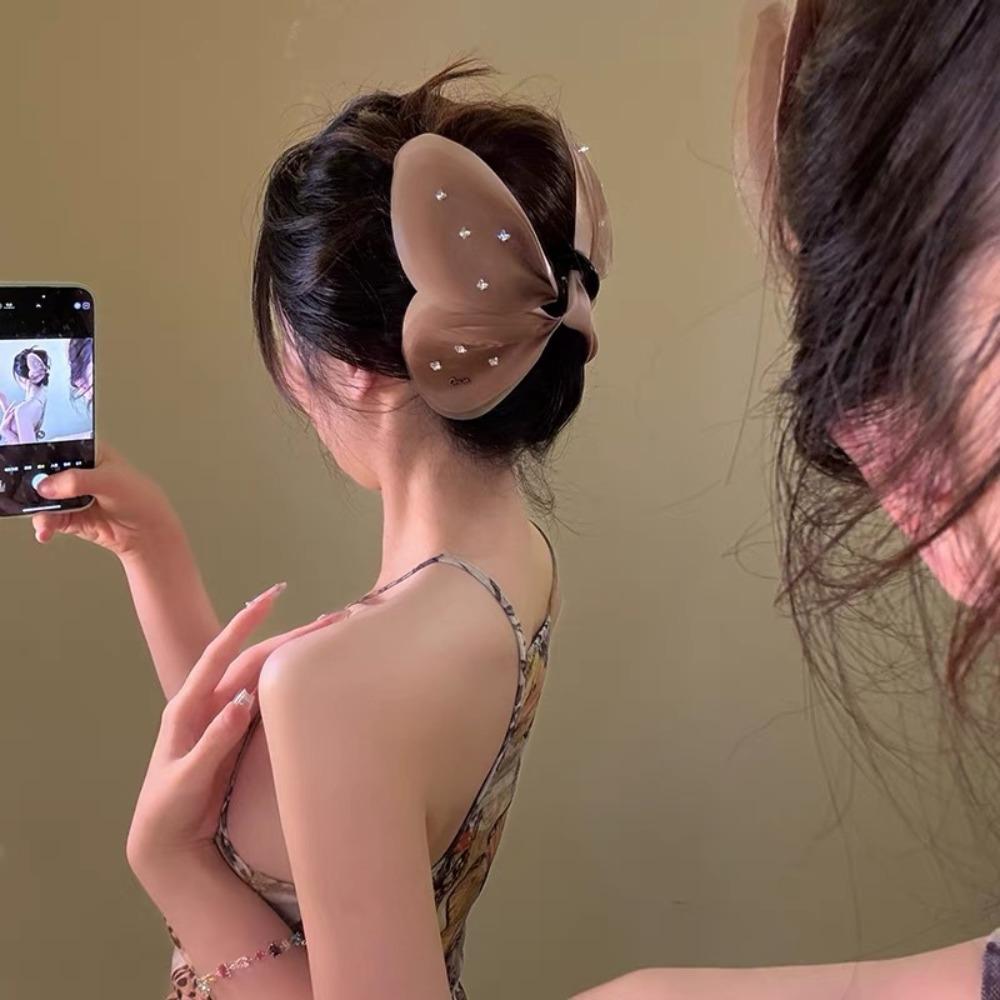 Cloth Rhinestone Mesh Shark Clip Korean Style Women Hairgrips Butterfly Petals Hair Claw  Women