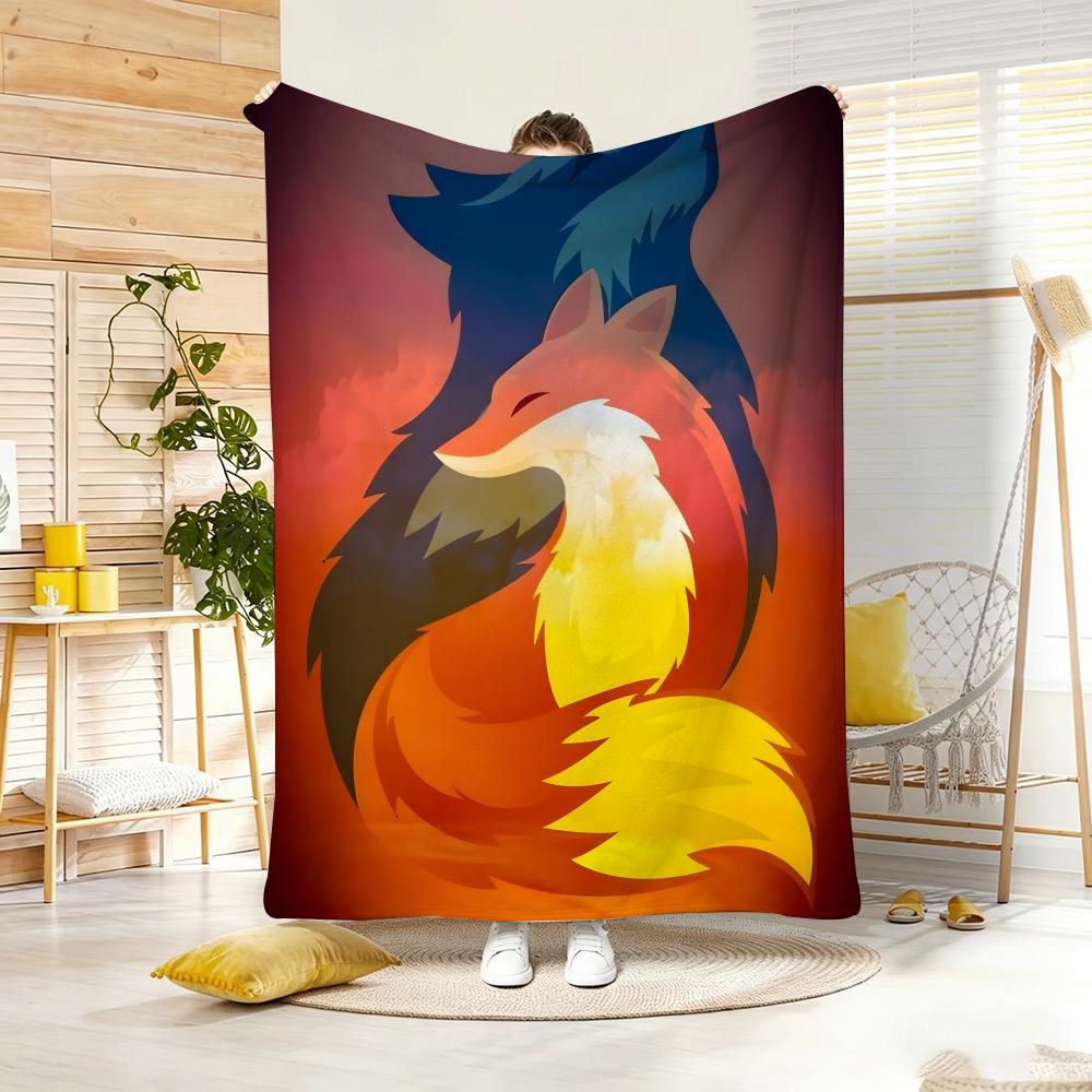 Cute Cartoon fox Throw Lightweight 240g Flannel Blanket Soft Skin-friendly for Summer Cooling