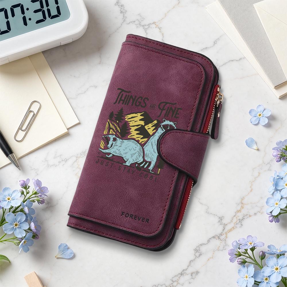 Cute Raccoon Print Long Wallet Multifunctional Large Capacity Portable Purse for Daily Use