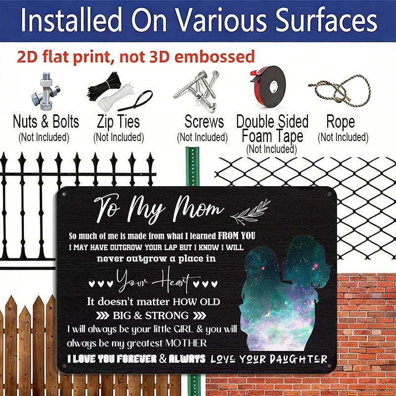 2D Flat, 1pc "To My Mom" Aluminium Sign 8x12 Inch - Galaxy Mother & Daughter Silhouette Design, Sentimental Love Quote, Mother's Day Gift From