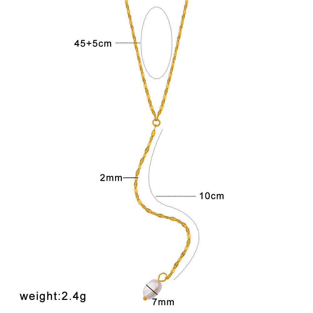 Vintage Pearl Pendant Necklace: 18K Gold Plated Y-Shaped Stainless Steel Clavicle Chain