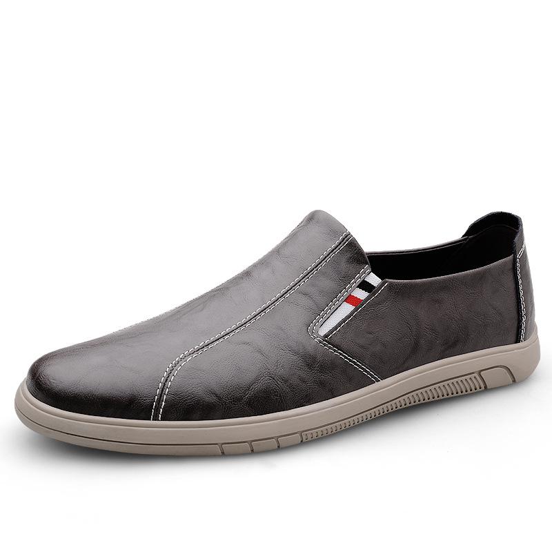 Men s Low-Top Leather Slip-On Loafers - Flat-Soled Cowhide Shoes for Spring 43