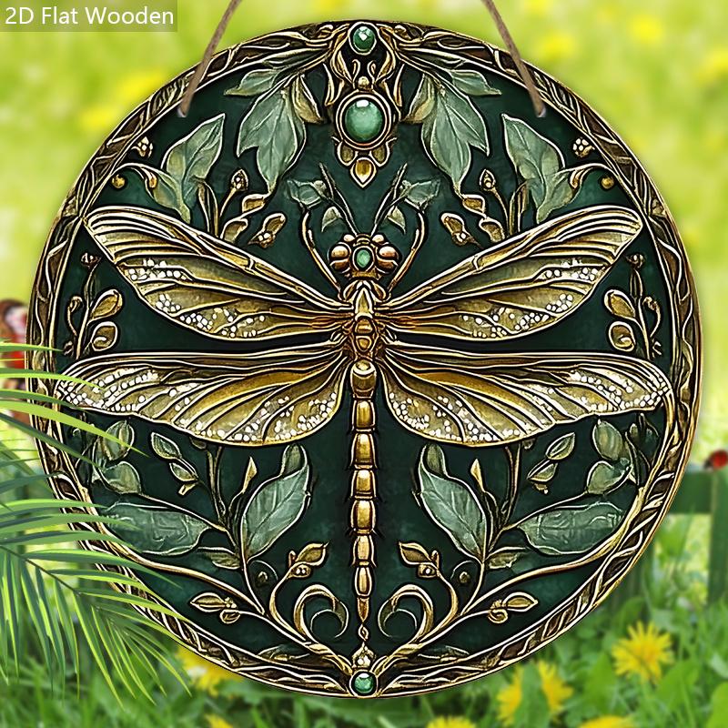 Vintage Wooden Sign with Dragonfly Pattern - Decorative Hanging Plaque for Front Door, Wall Decoration