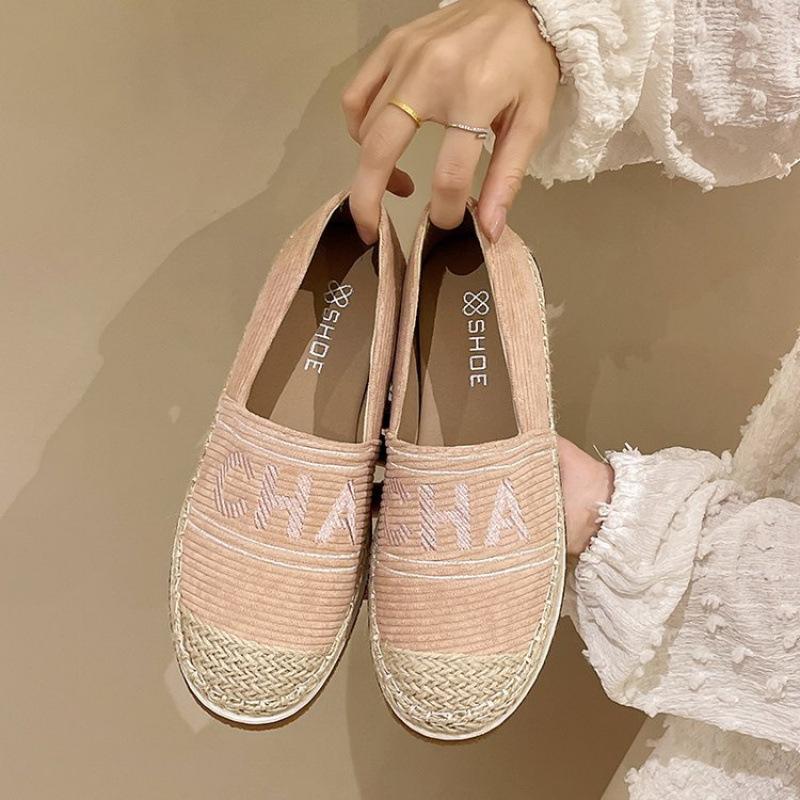 Fisherman shoes women's new embroidered letters shallow mouth single shoes summer outer canvas shoes