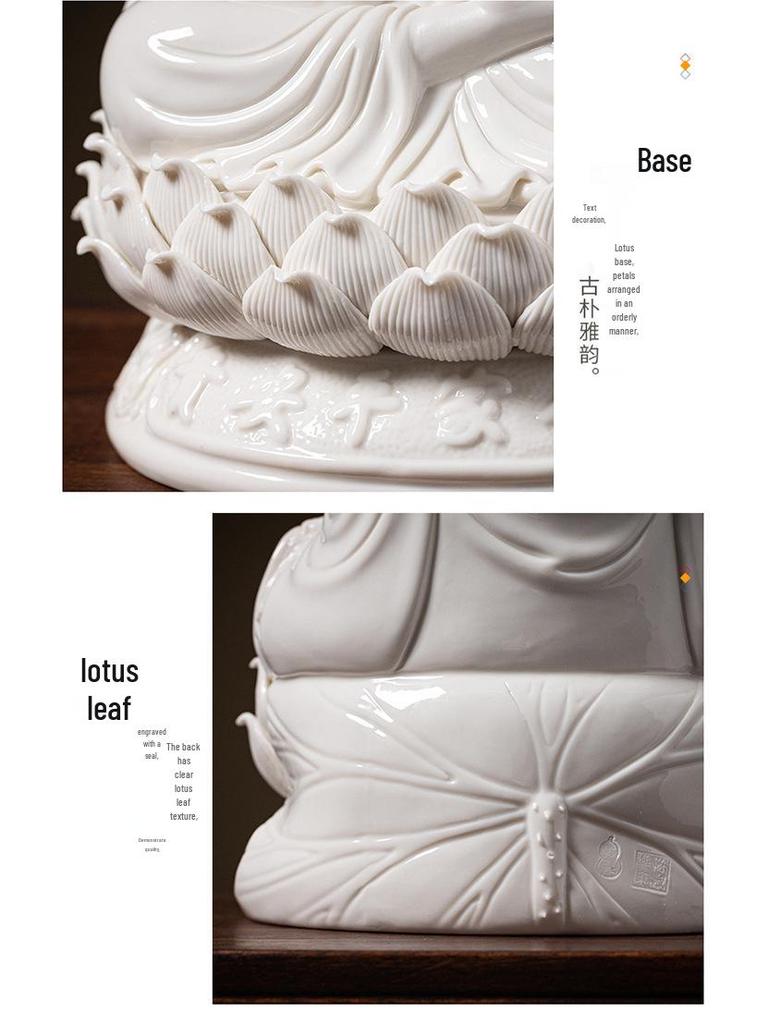 White Ceramic Lotus Guanyin Buddha Statue Incense Burner with Lamp for Home Decor