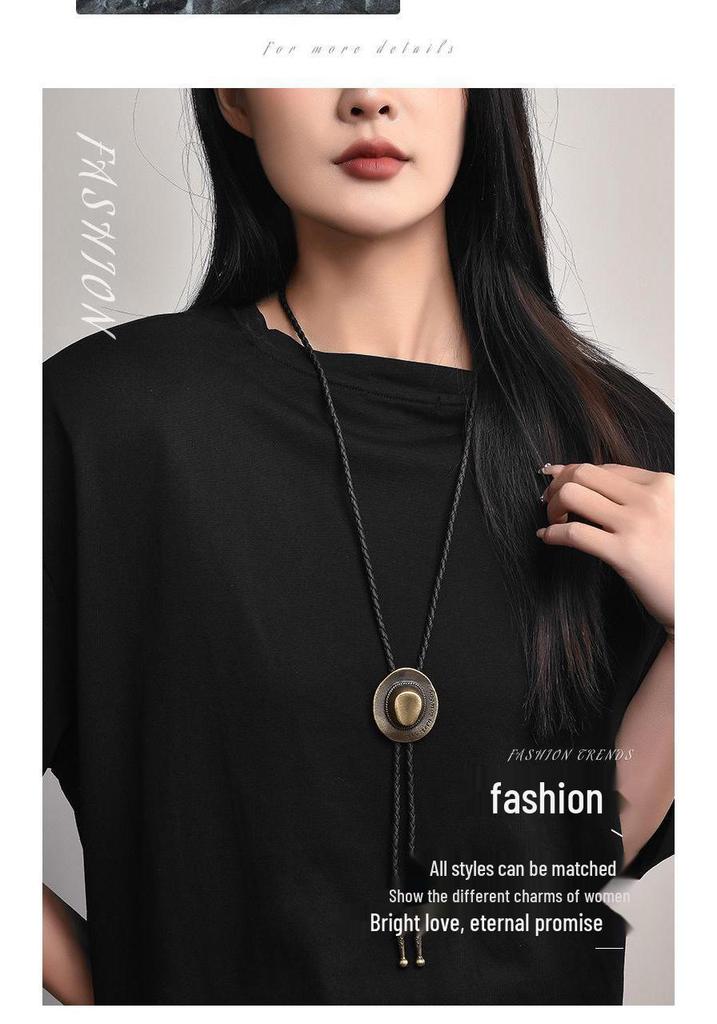 Western Cowboy Bolo Tie Necklace: European American Style Autumn-Winter Casual Lanyard for Women