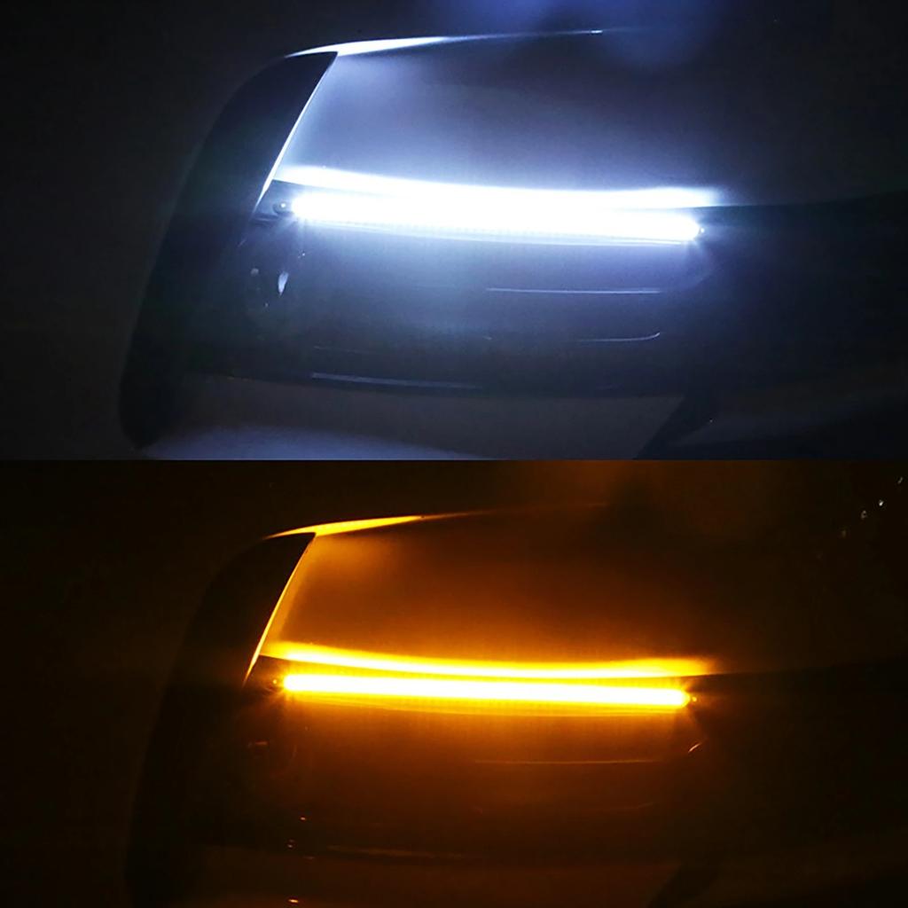2Pcs Car LED Daytime Running Lights Waterproof Sequential Lamp Flow Turn Signal Light Amber Turn White Lamp