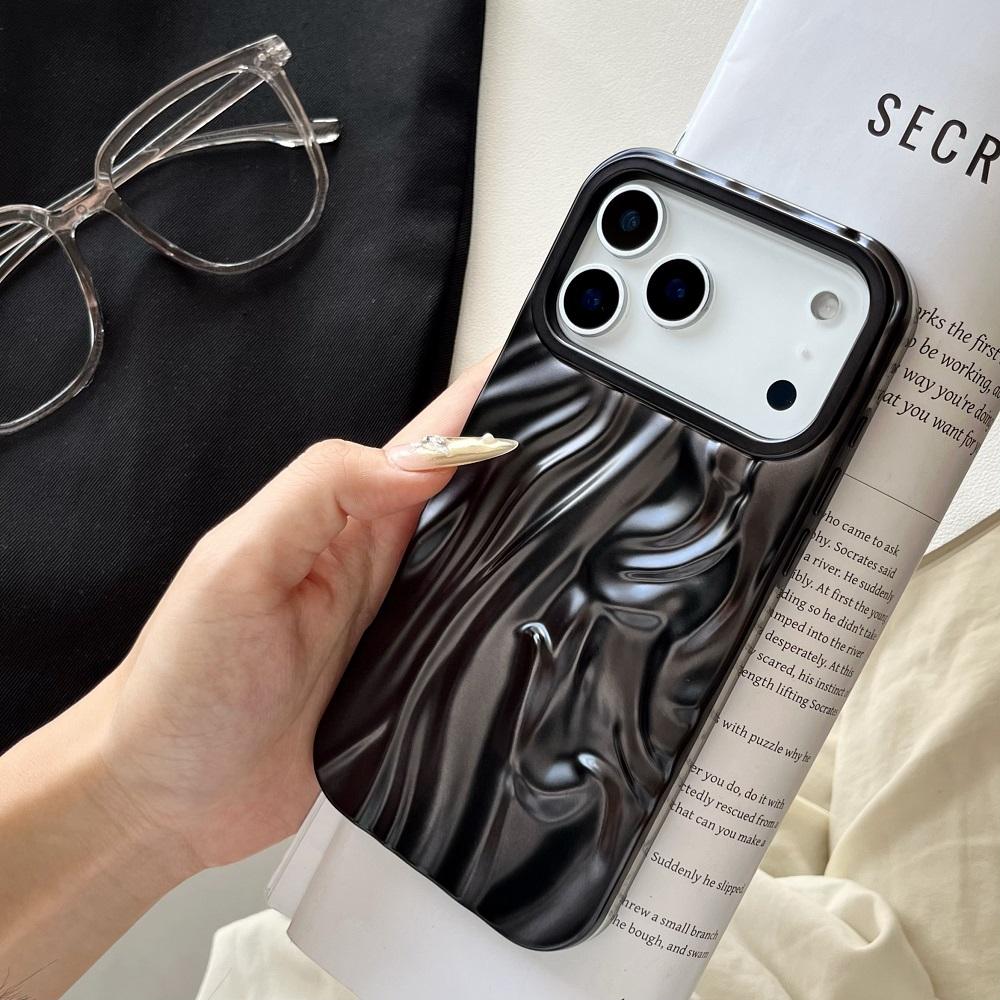 Luxury Crumpled Texture Plating Phone Case For iPhone 17Air 17 16E 15 14Plus 13 12 11 Pro Max Solid Color Matte Protective Cover