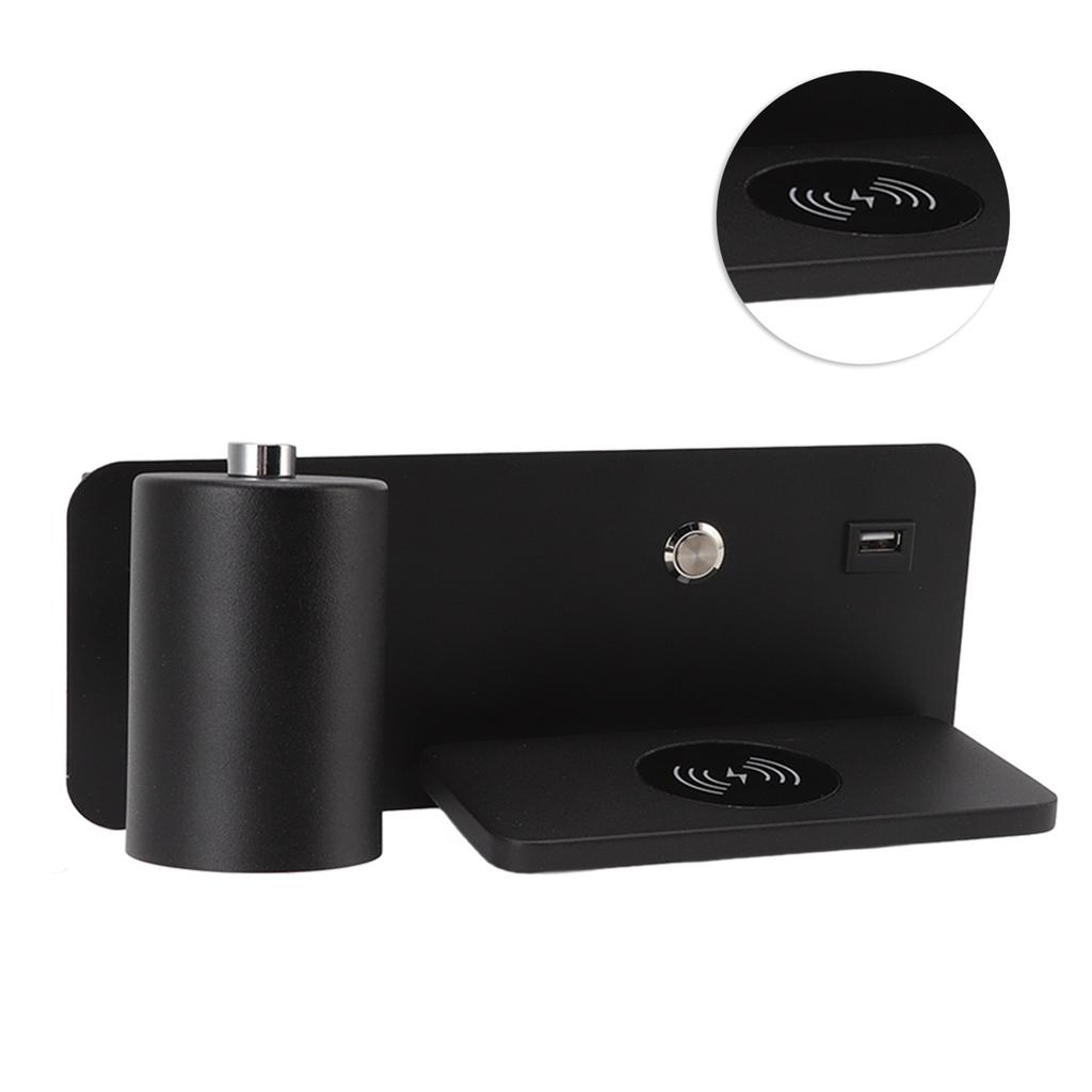 LED nástěnné světlo USB rozhraní Bezdrátové nabíjení LED nástěnná lampa do obývacího pokoje ložnice 85‑265V černá
