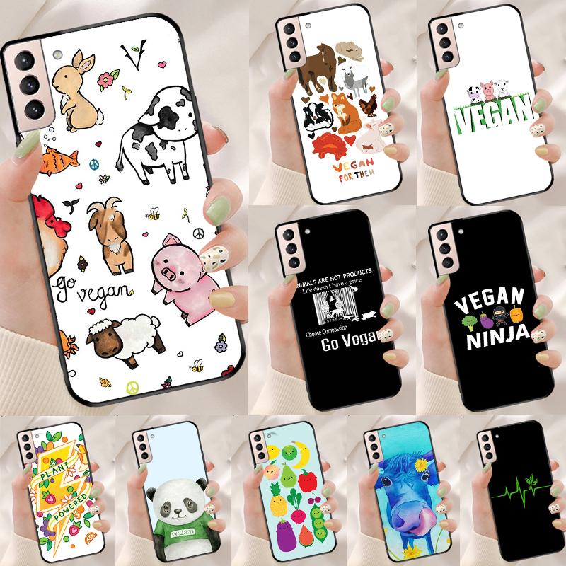 Vegan Pattern Funda Case For Samsung Galaxy S25 Ultra S9 S10 S20 S21 S22 Plus S23 Ultra S24 FE Phone Cover