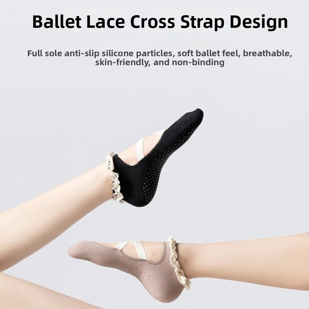 Lace Trim Bias-cut Ankle Socks Cross Strap Pilates Socks Gifts Yoga Socks Dance Fitness