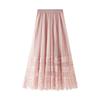 Korean Version of The High-waist Lace Stitching Mesh Skirt Women's Pleated Skirt A-line Mid-length Skirts