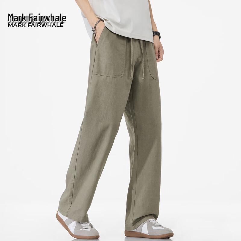 Mark Fairwhale Men's Breathable Ramie Blend Loose Straight Casual Pants