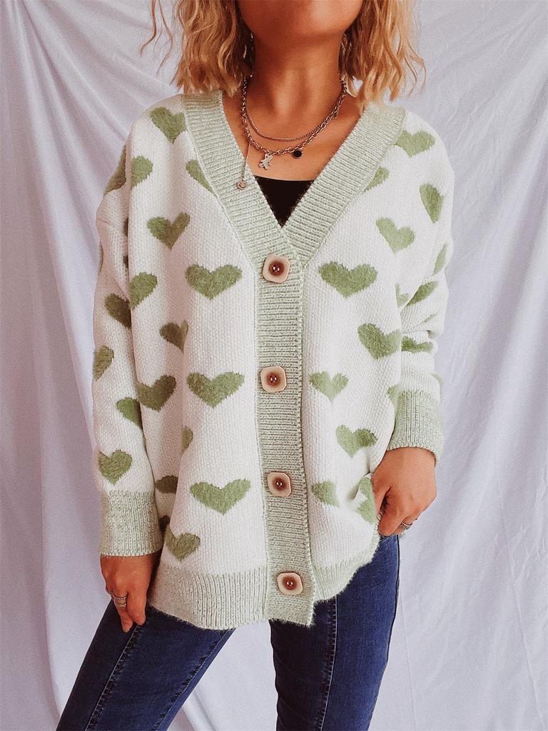 New Winter Valentine's Day Sweater Cardigan Love Knitted Medium Long Sweater Jacket for Women 3555 KTB