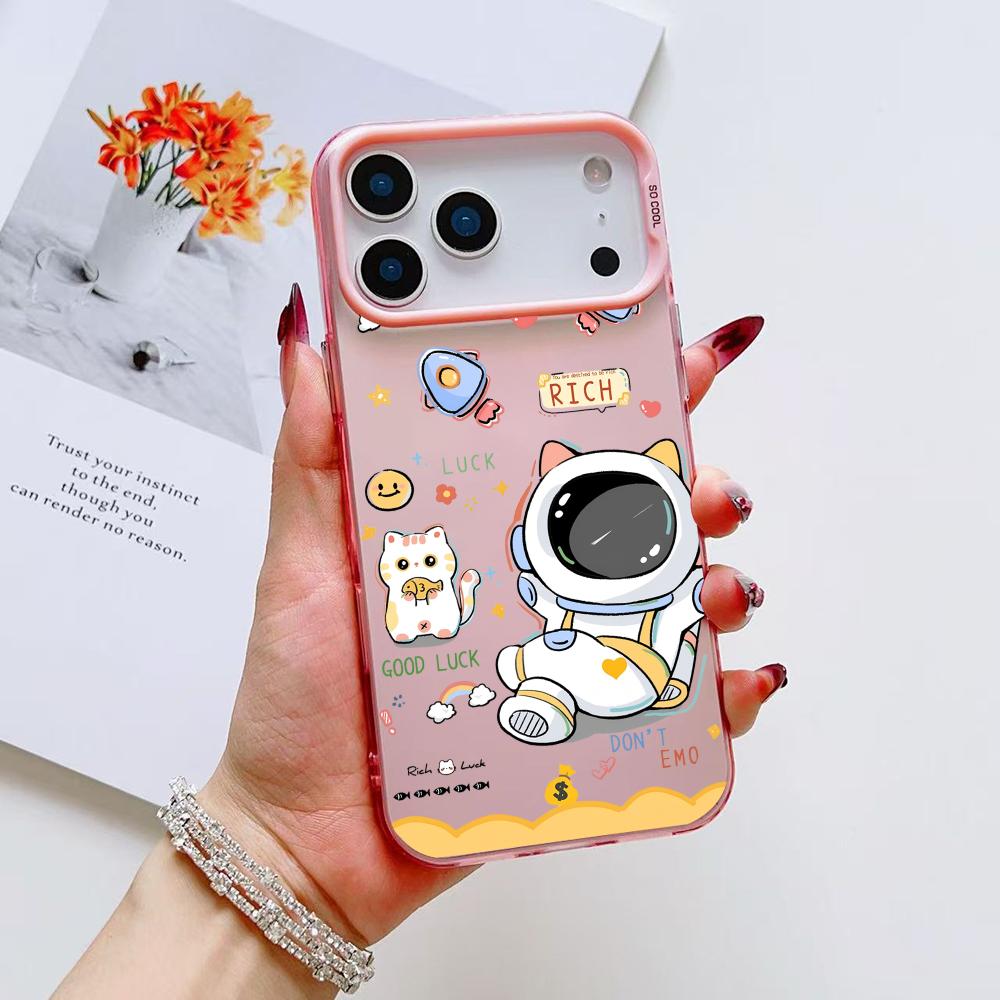 Cute Cartoon Astronaut Phone Case For iPhone 17 16 15 14 13 12 11 Pro Max Air Matte Laser Aurora Shockproof Funda