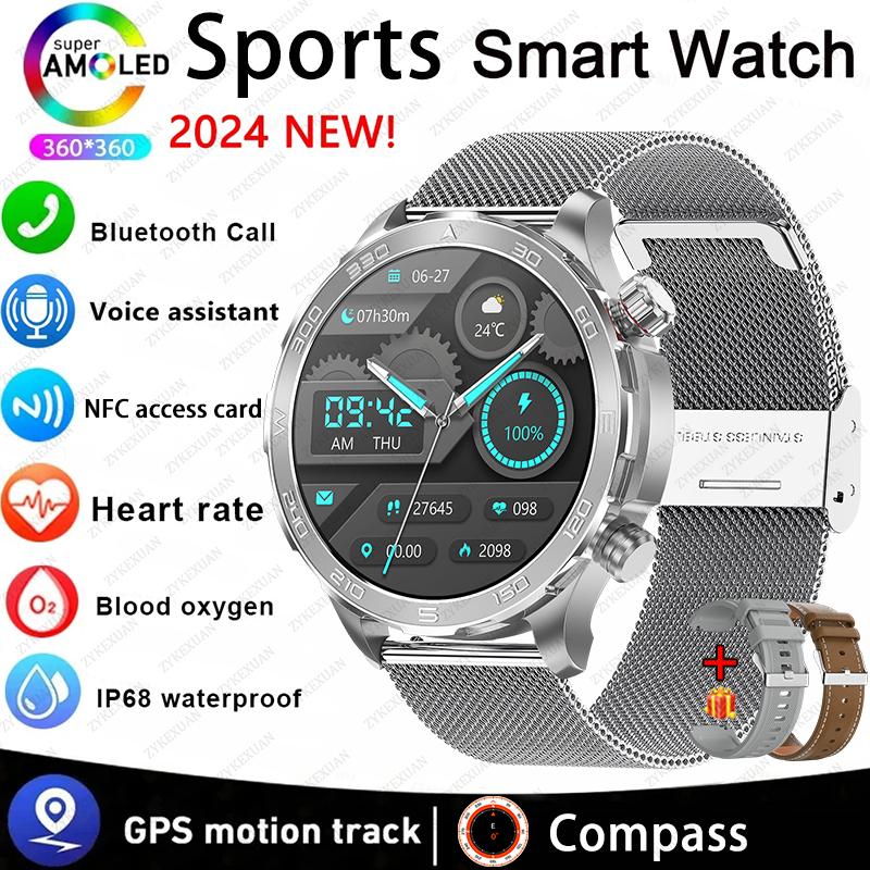 New GPS Track Smart Watch Men AMOLED HD Screen Outdoor Sports Fitness Heart Rate NFC IP68 Waterproof Bluetooth Call Smart Watch