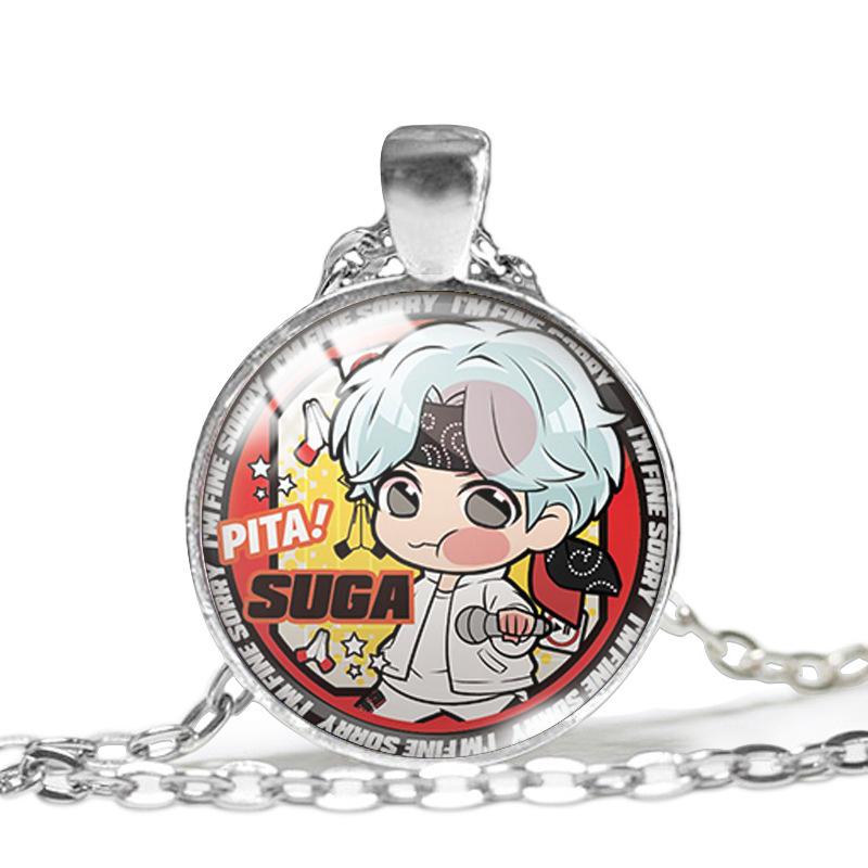 BTS Street Style Cartoon Pendant Necklace, Kpop Bangtan Boys Cartoon Dome Necklace, ARMY Fans Jewelry Gift