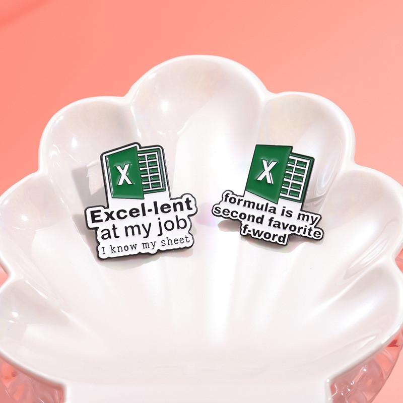 Creative Excel Spreadsheet Series Metal Badge Fun Green Letter Gift Accessory Pin