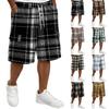 Herren Freizeit karierte Cargoshorts mit Kordelzug Lockerer Schnitt Leicht Atmungsaktiv Sommer Strandshorts mit mehreren Taschen für den Alltag