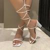 Women's Fashion Summer Sandals Lace Up Open Toe Square Heel Hot Selling Women's High Heel Sandals Cross Lace Up Large Size Shoes