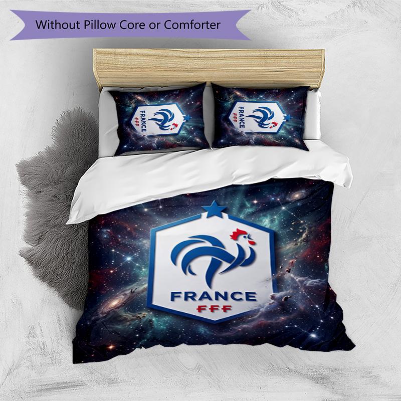 Set Biancheria da Letto Stampata France Football 3 Pezzi Set Copriletto Accogliente Traspirante come Regalo per Inaugurazione Casa Vacanze