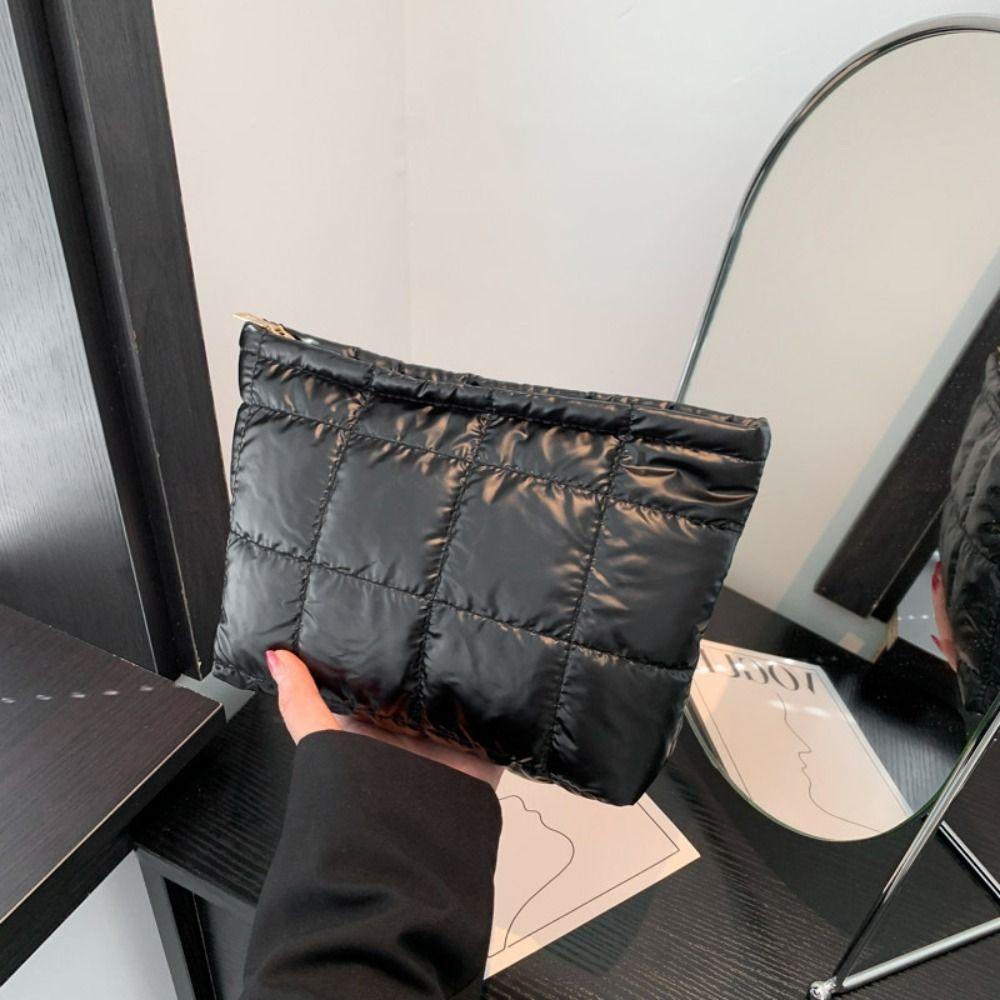 

Стеганая косметичка из искусственной кожи, толстая клетчатая сумка-клатч с хлопковым наполнителем, стеганый кошелек, на каждый день чёрный