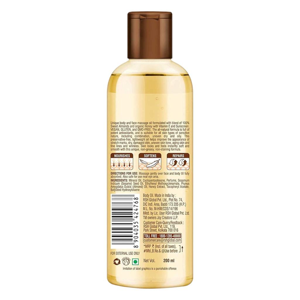 Joy Honey & Almonds Body Oil 200 ml Pack of 1 – Daily Massage Oil for Full-Body Moisture & Summer Skin Relaxation