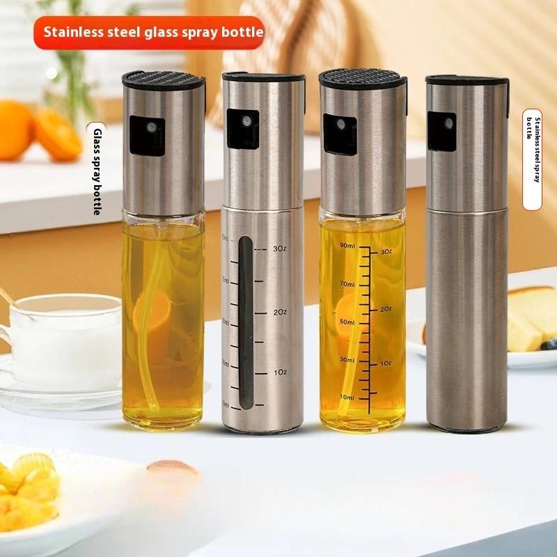 Stainless Steel OilSpray Bottle Glass OilPot Without Oil Soy Sauce Vinegarseasoning Bottle Atomizing Oils Spray Pot with Scale
