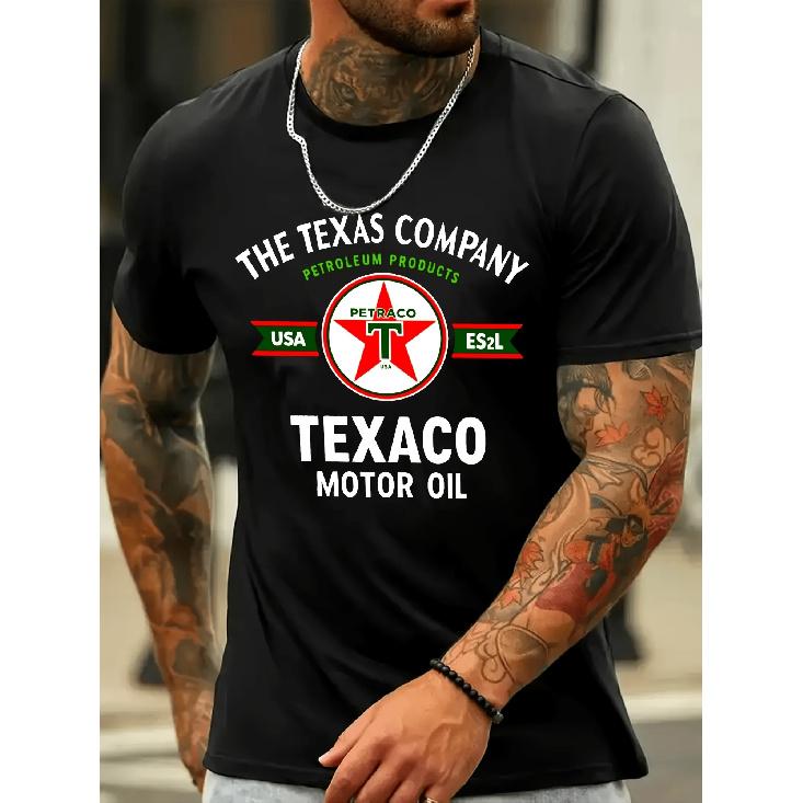 Herren Vintage Texaco Motoröl Grafik-T-Shirt, klassisches Baumwoll-T-Shirt mit Rundhalsausschnitt und kurzen Ärmeln mit Retro-Erdöl-Logo-Print für lässige Streetwear