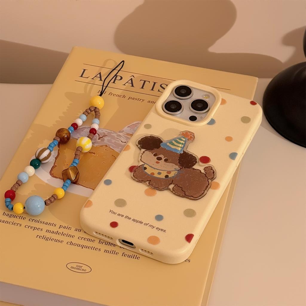 Suitable for Apple16Phone case17Korean-style Polka Dot Three-dimensional Puppy iphone13Lanyard15promax Soft Cover12