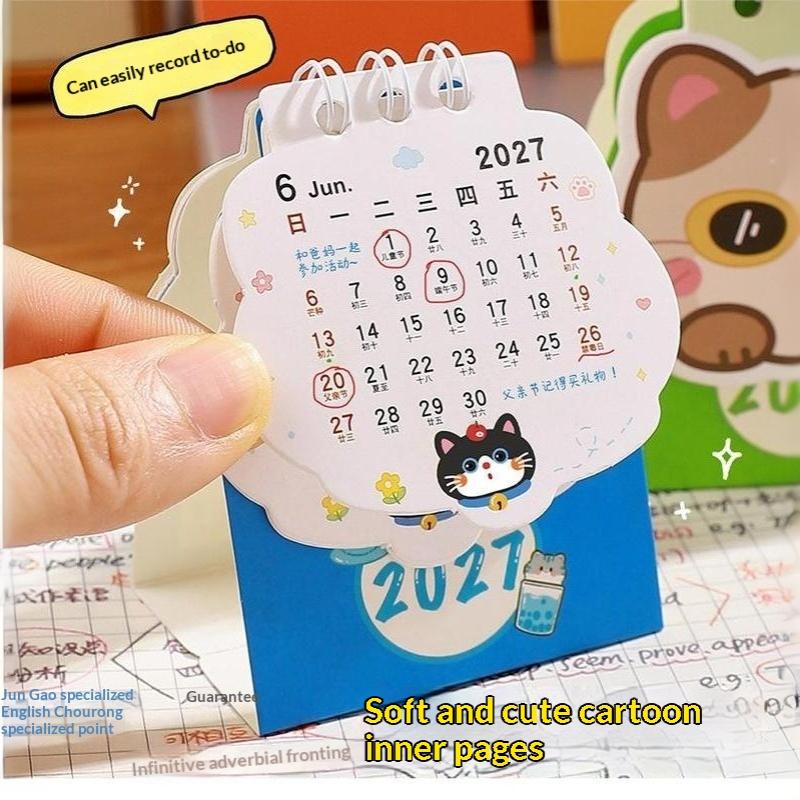 2027 Mini Desktop Calendar Cartoon Cat Prints Desk Calendar Portable Office Home Decoration