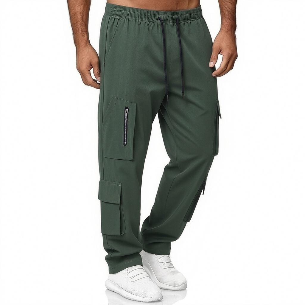 Men's Drawstring Multi Pocket Cargo Pants Men's Casual Quick Drying Straight Leg Cargo Pants