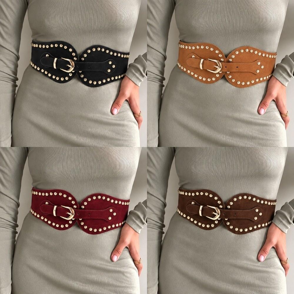 Adjustable Suede Rivet Belt Spicy Girl Wide Waistband Fashion Pu Leather Corset Girl