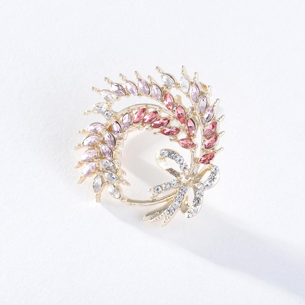 Pinkdudu Módní růžová kamínková brož s pšenicí Romantická kreativní zirkonová mašle Brožové špendlíky pro ženy Šperky PD1309